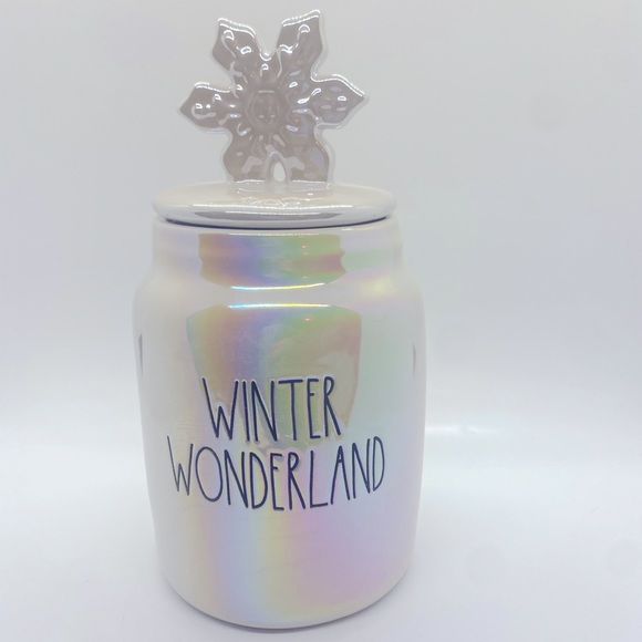 Rae Dunn *HTF+ Iridescent Winter Wonderland Jar with Snowflake Lid - Picture 1 of 2